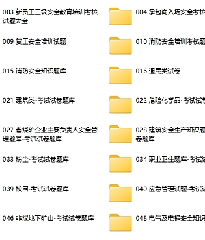 300套各类安全生产考核考试题库试卷汇编(50大类)
